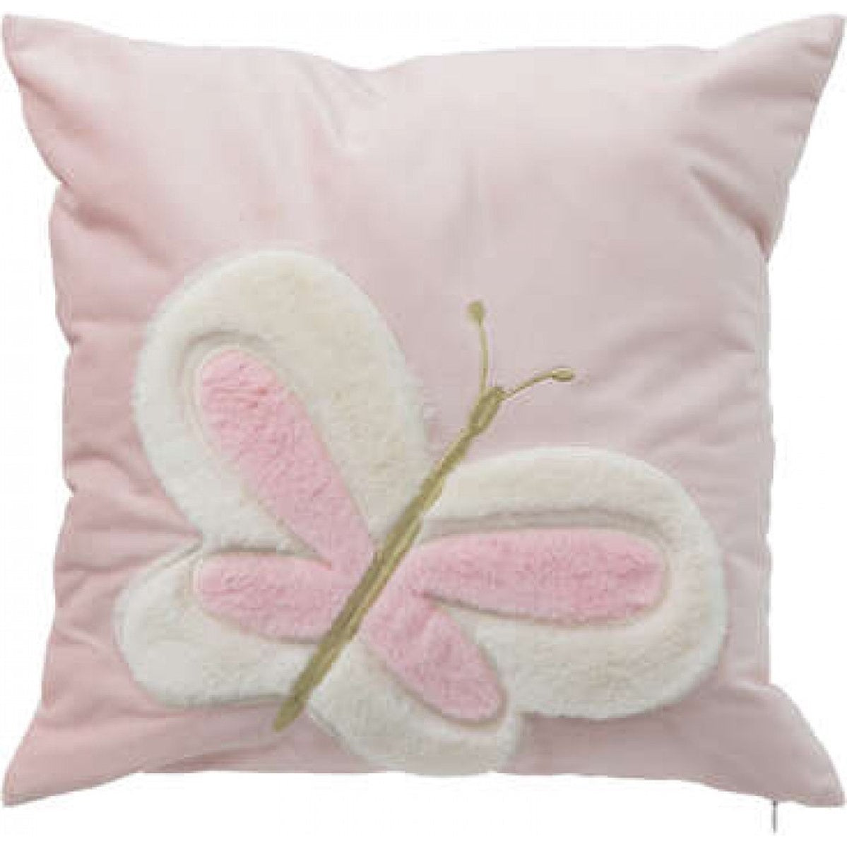 Kussen met vlinder, roze en wit, 40 x 40 cm