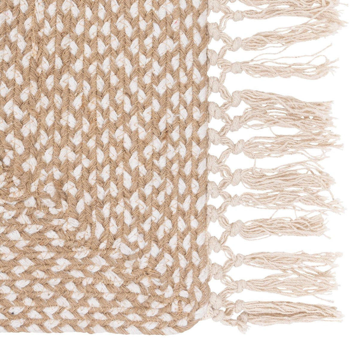 Lang vloerkleed Floral van jute en katoen, 80 x 200 cm, beige (2)