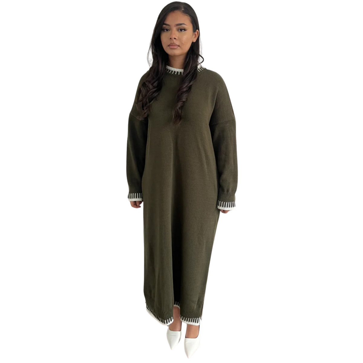 Lilly trui-jurk met kettingaccenten, khaki