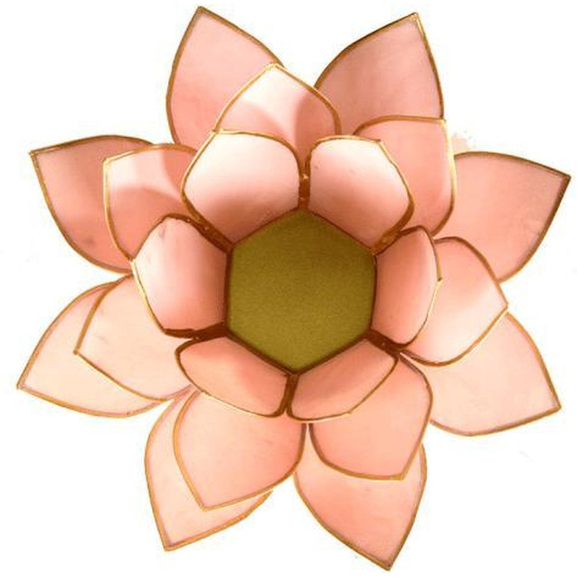 Lotus sfeerlicht van capiz, pastelroze met goudrand, 13,5 cm