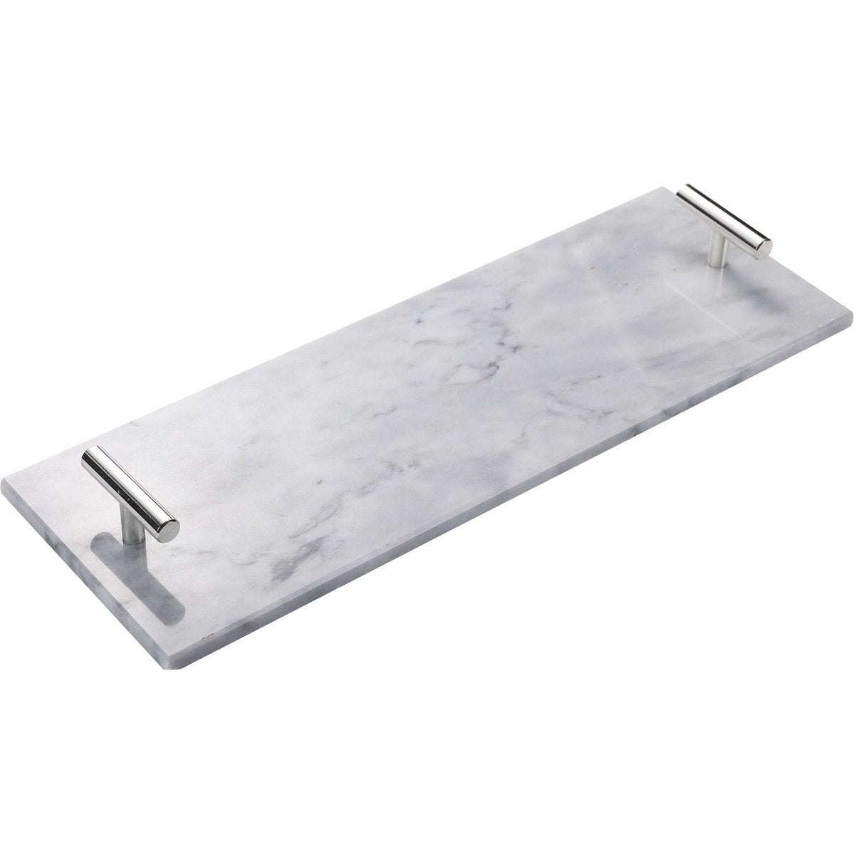 Marmeren dienblad met zilverkleurige handvaten, 40 x 14 cm