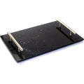 Marmeren dienblad zwart met zilveren handvaten, 30 x 20 cm