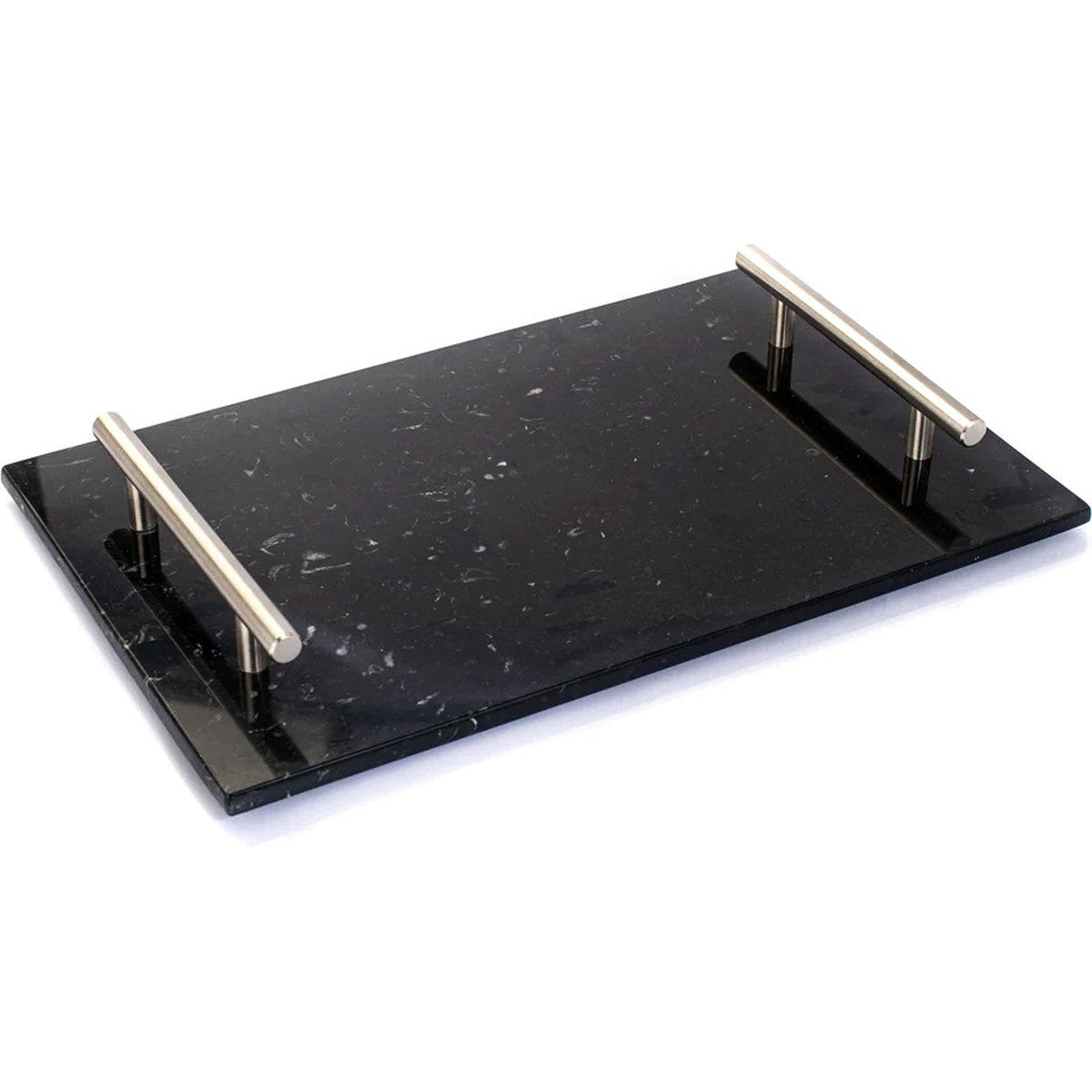 Marmeren dienblad zwart met zilveren handvaten, 30 x 20 cm