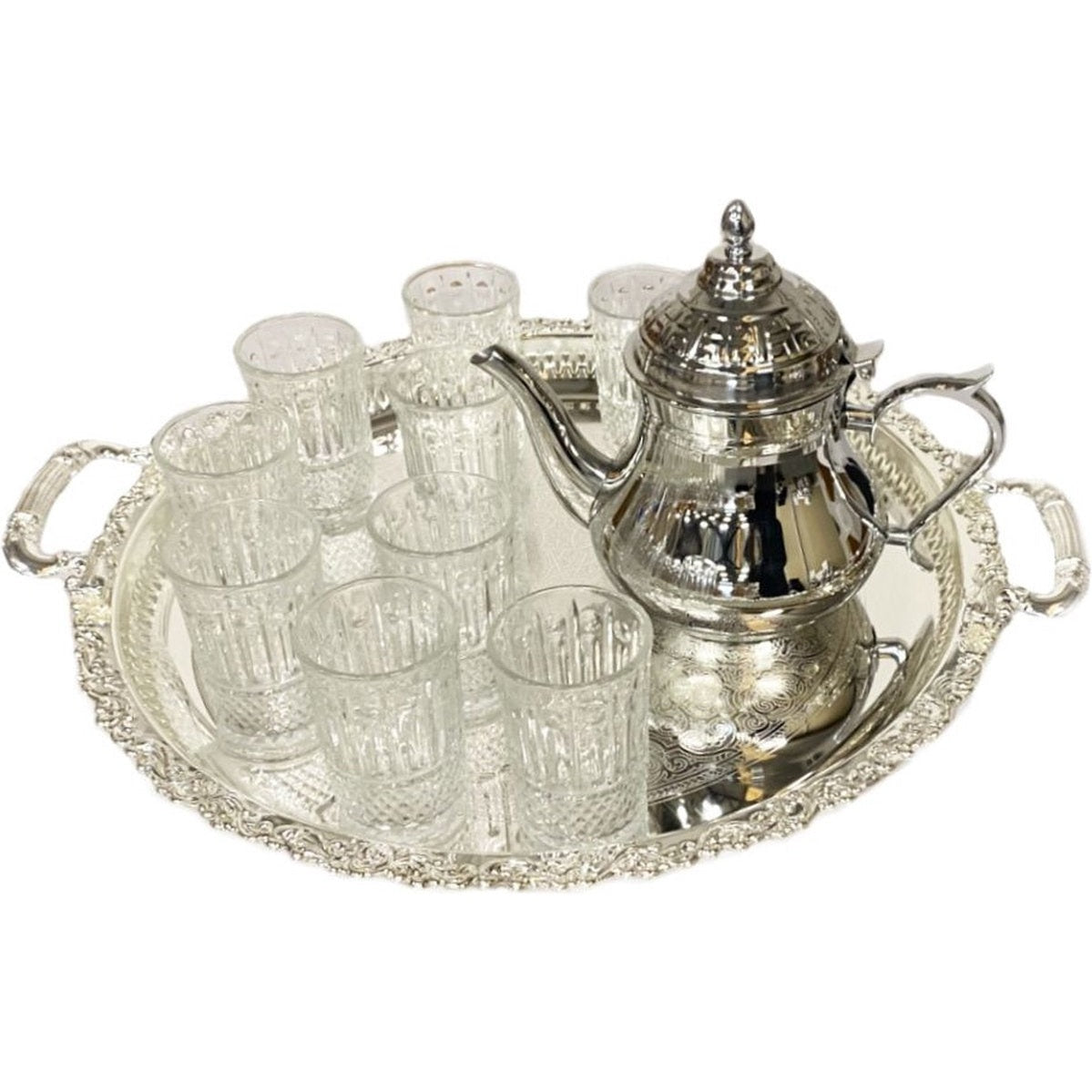 Marokkaanse theeset met theepot 1,5 L, dienblad en 12 glazen