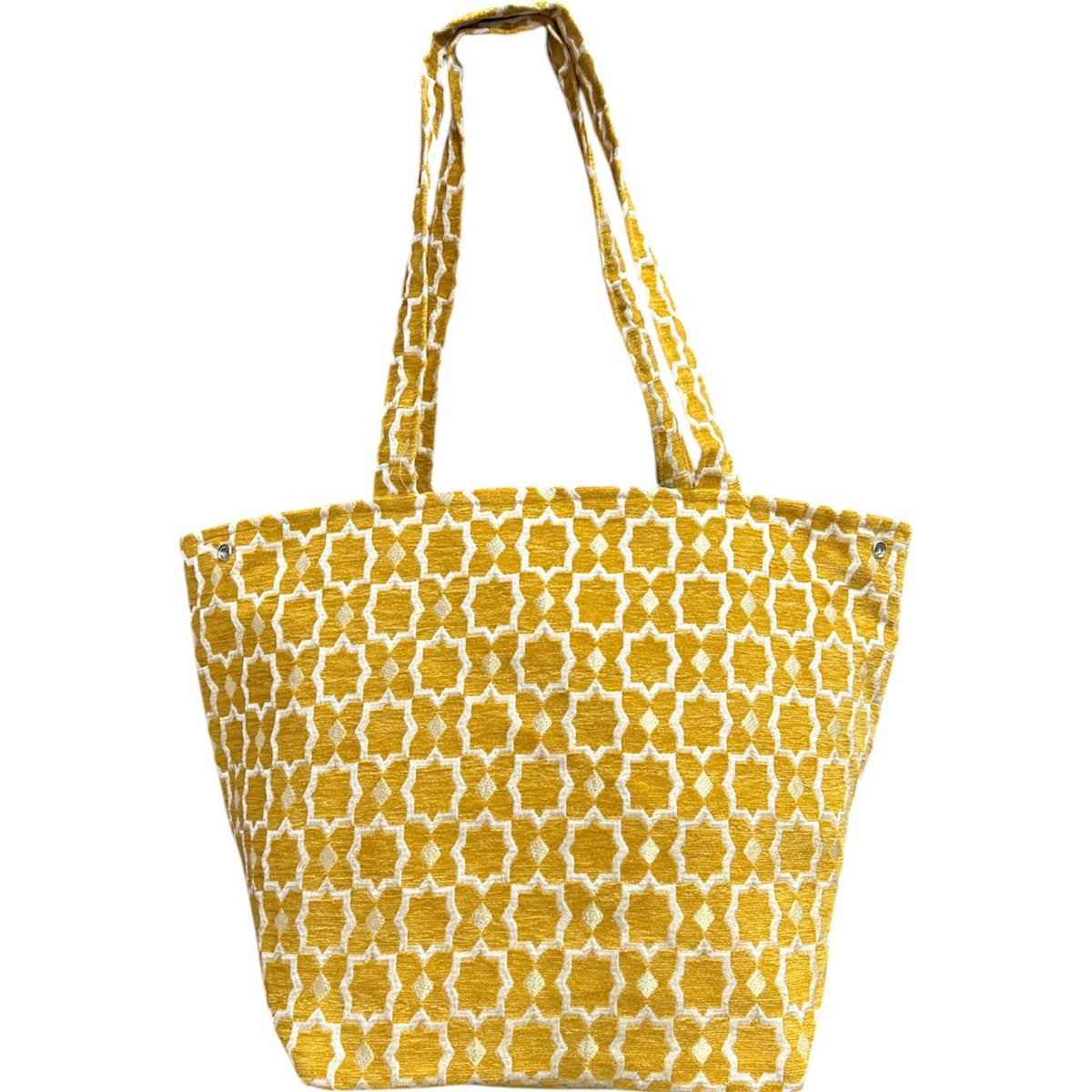 Marokkaanse fluwelen shopper medium met gouden accenten, okergeel