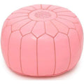 Marokkaanse leren poef roze, Ø 50 cm, handgemaakt