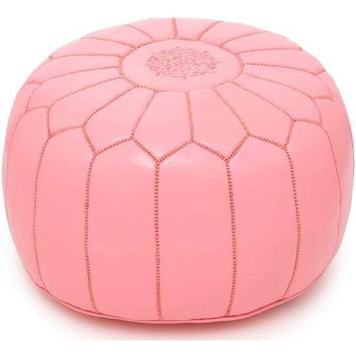 Marokkaanse leren poef roze, Ø 50 cm, handgemaakt