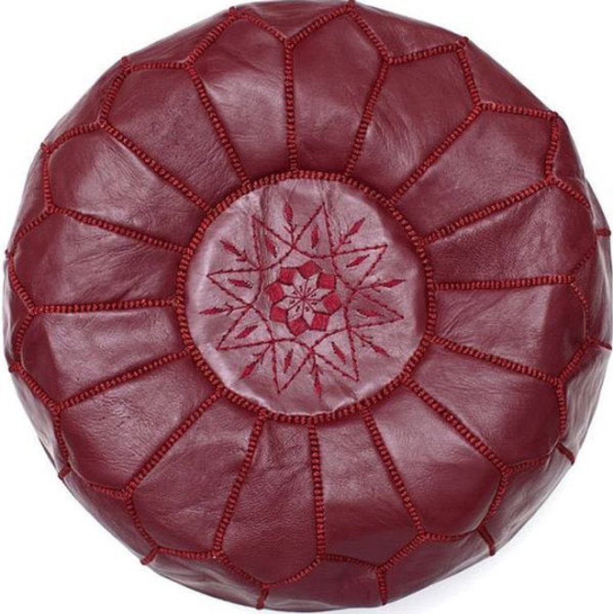 Atmosphera Marokkaanse leren poef 45 cm, bordeaux