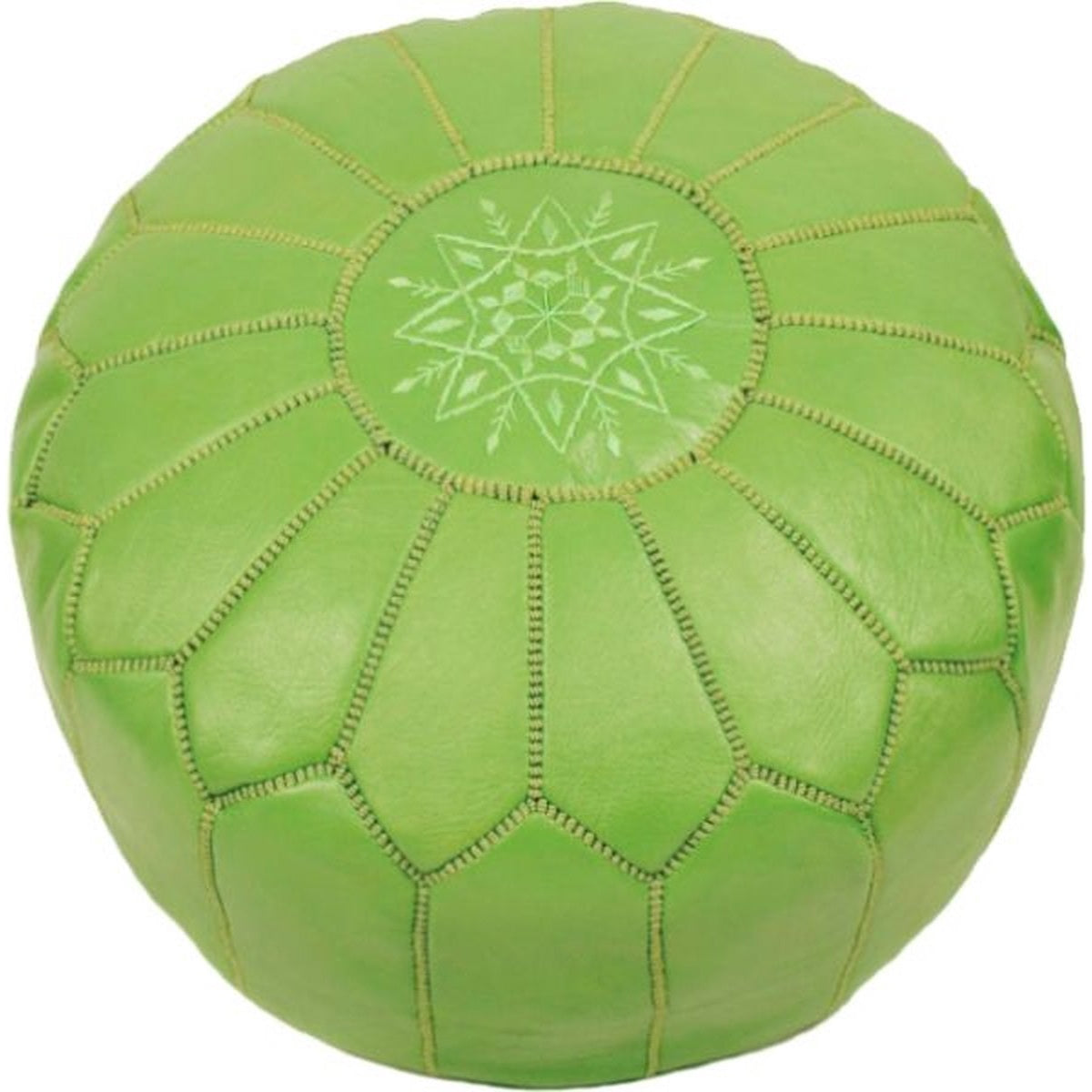 Marokkaanse leren poef, lichtgroen, Ø 55 x 35 cm, handgemaakt
