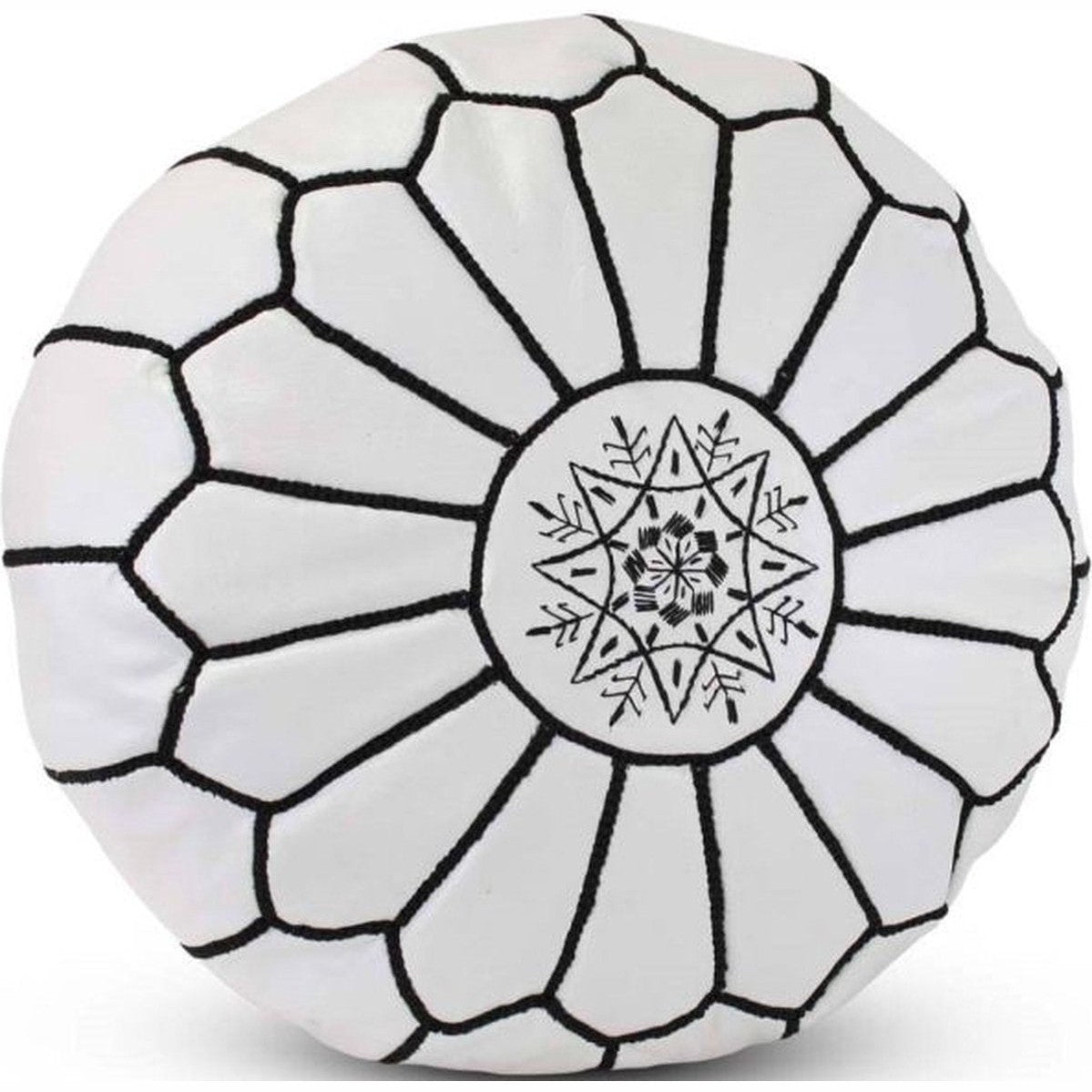 Marokkaanse leren poef wit/zwart, Ø 50 cm, handgemaakt