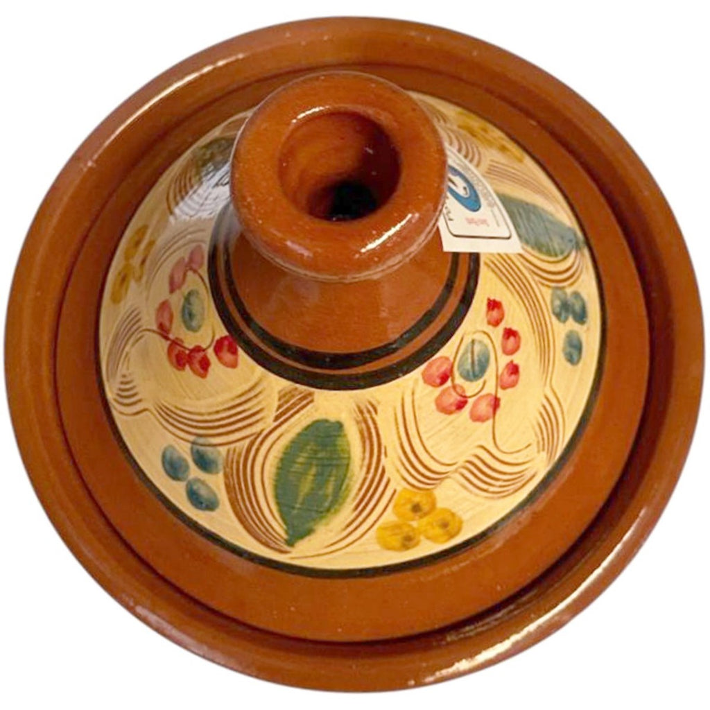 Marokkaanse Tajine Ø25 cm - Handgemaakt Aardewerk met Bloemmotief - Geschikt voor Gas, Oven en Open Vuur