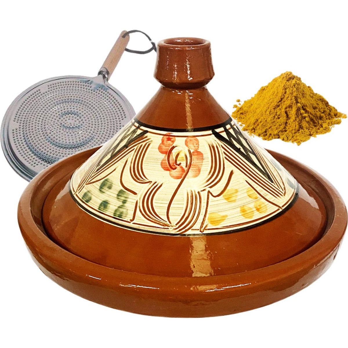 Marokkaanse aardewerk tajine 35 cm met vlamverdeler