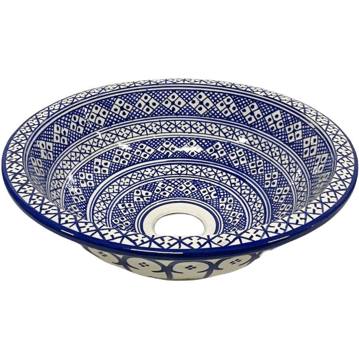 Marokkaanse waskom van aardewerk, blauw en wit, Ø 35 cm