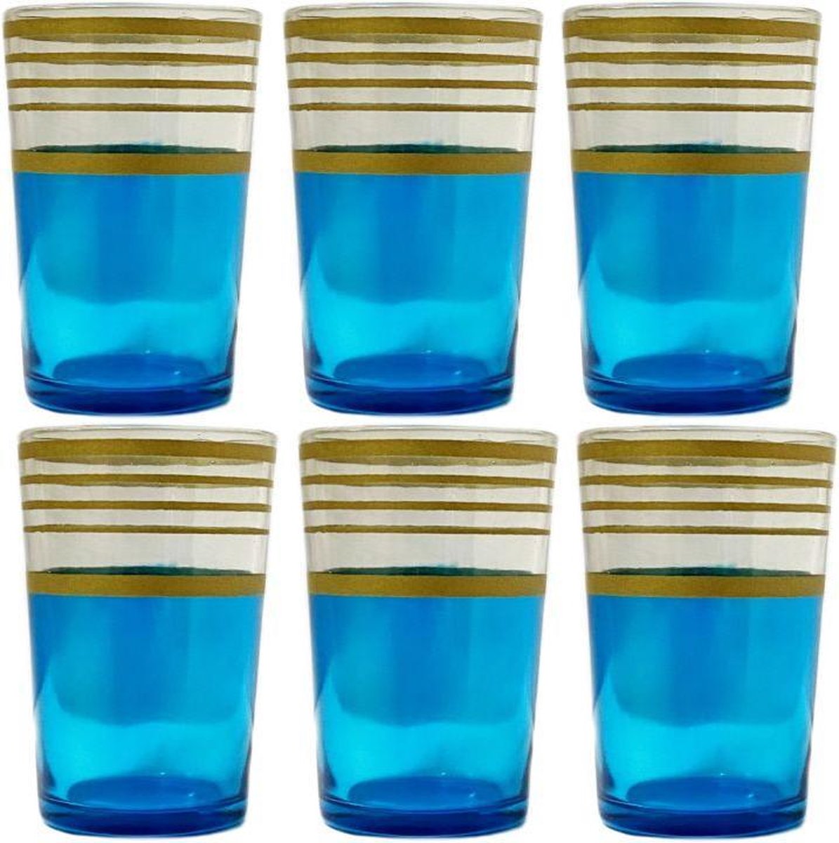 Marokkaanse theeglazen blauw en goud, set van 6