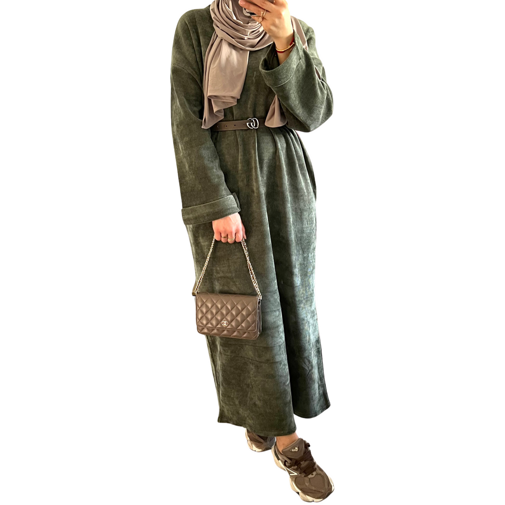 Maya jurk oversized, geribbeld met zakken, khaki