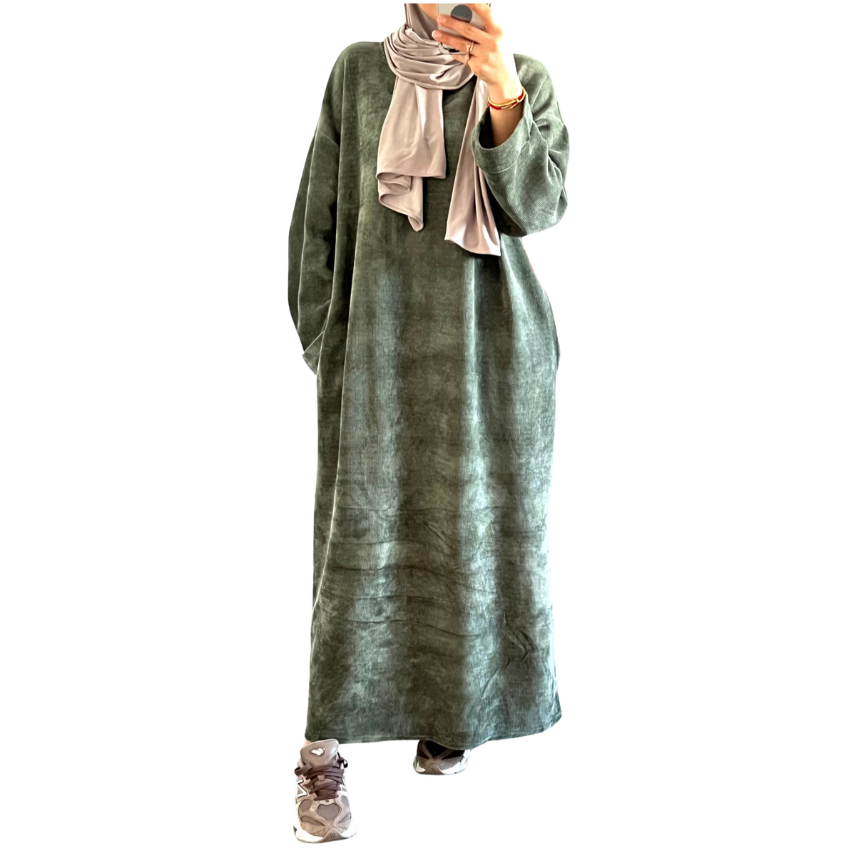 Maya jurk oversized, geribbeld met zakken, khaki (2)