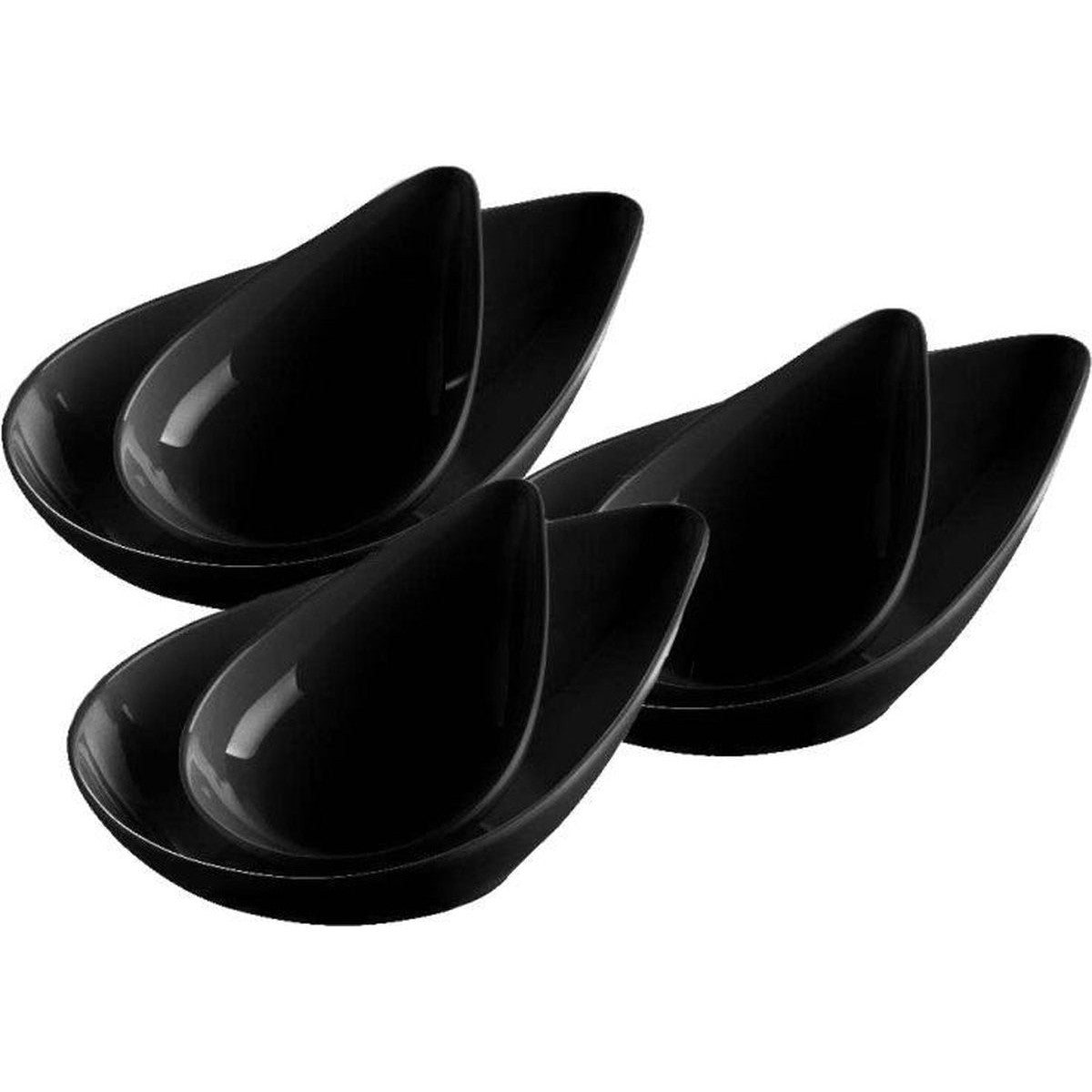 Melamine druppelschaaltjes zwart, set van 6, 17,5 x 11,5 cm