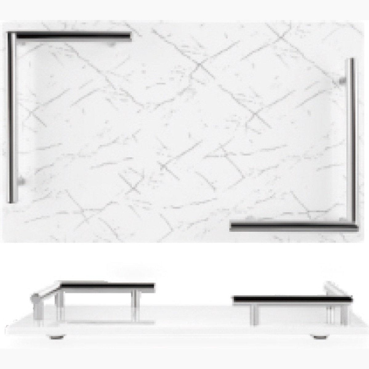 Melamine dienblad met marmerlook, wit en zilver, 40 x 25 cm