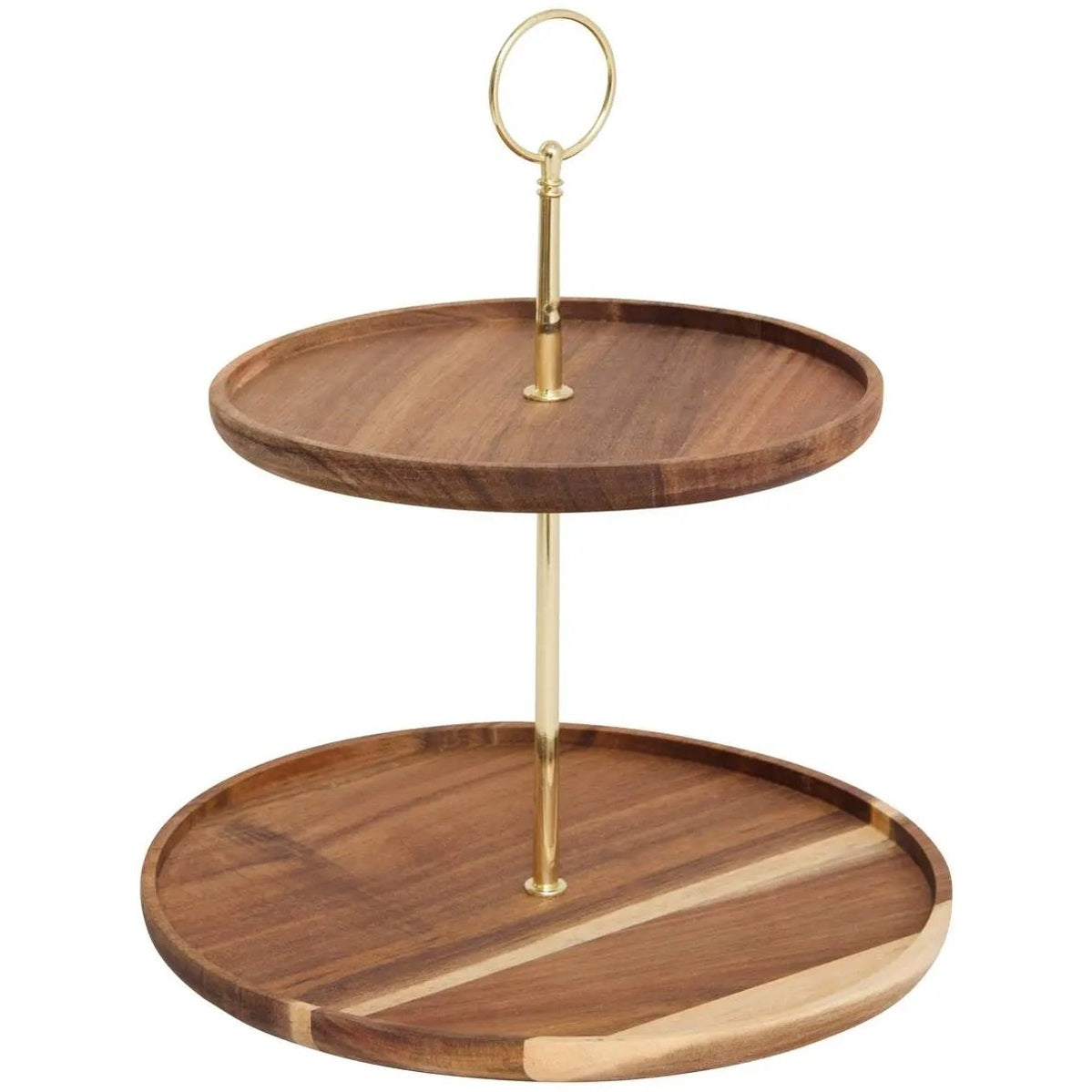 Mina Gold etagère 2 lagen, acaciahout en metaal, 25 cm