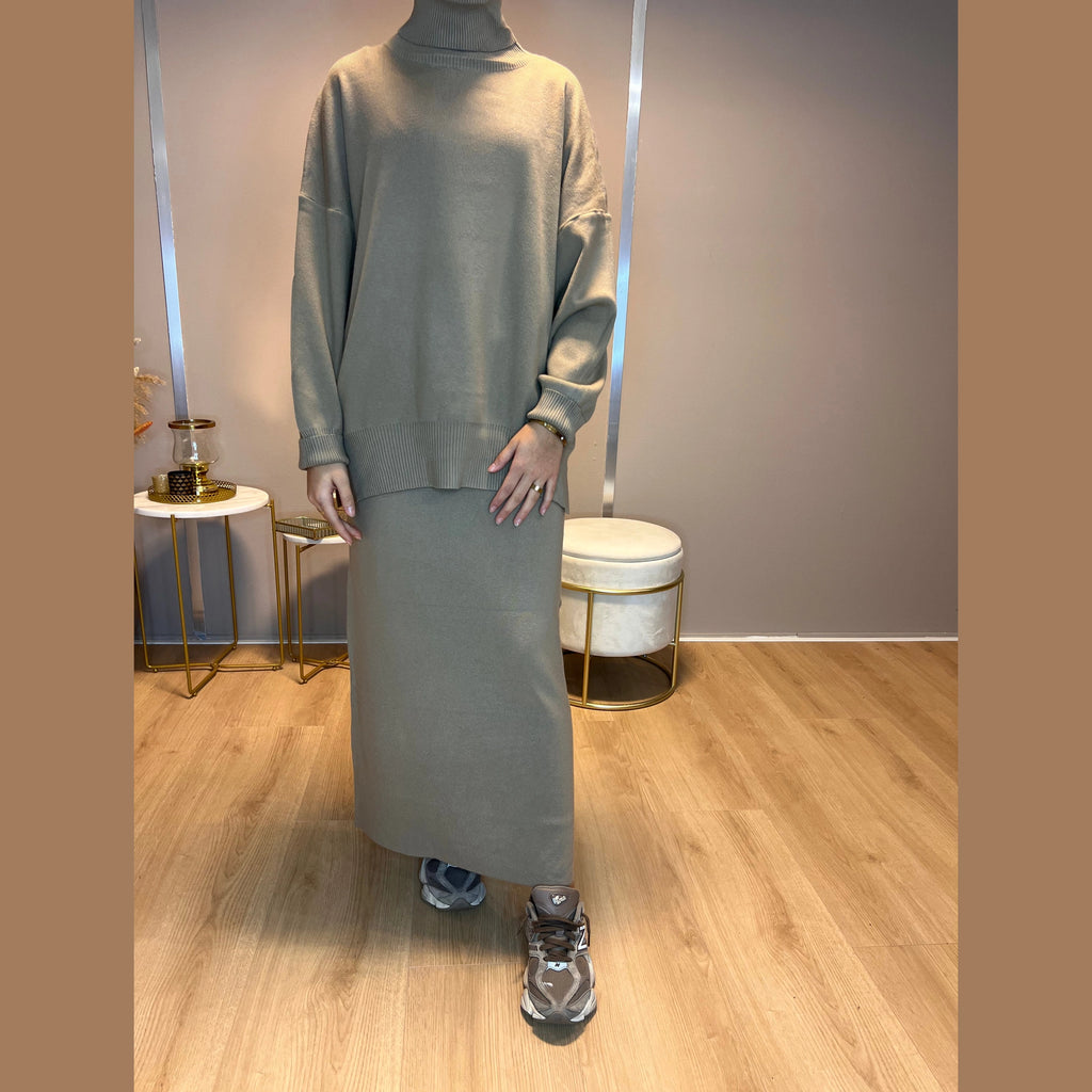Mira twinset coltrui en rok, camel