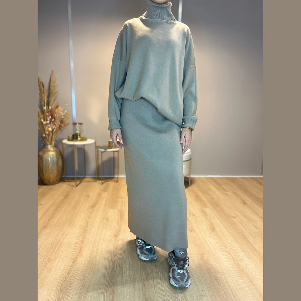 Mira twinset coltrui en rok, camel (3)
