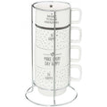 Mokkenrek met 4 mokken met tekst, wit en zwart (22 cl)