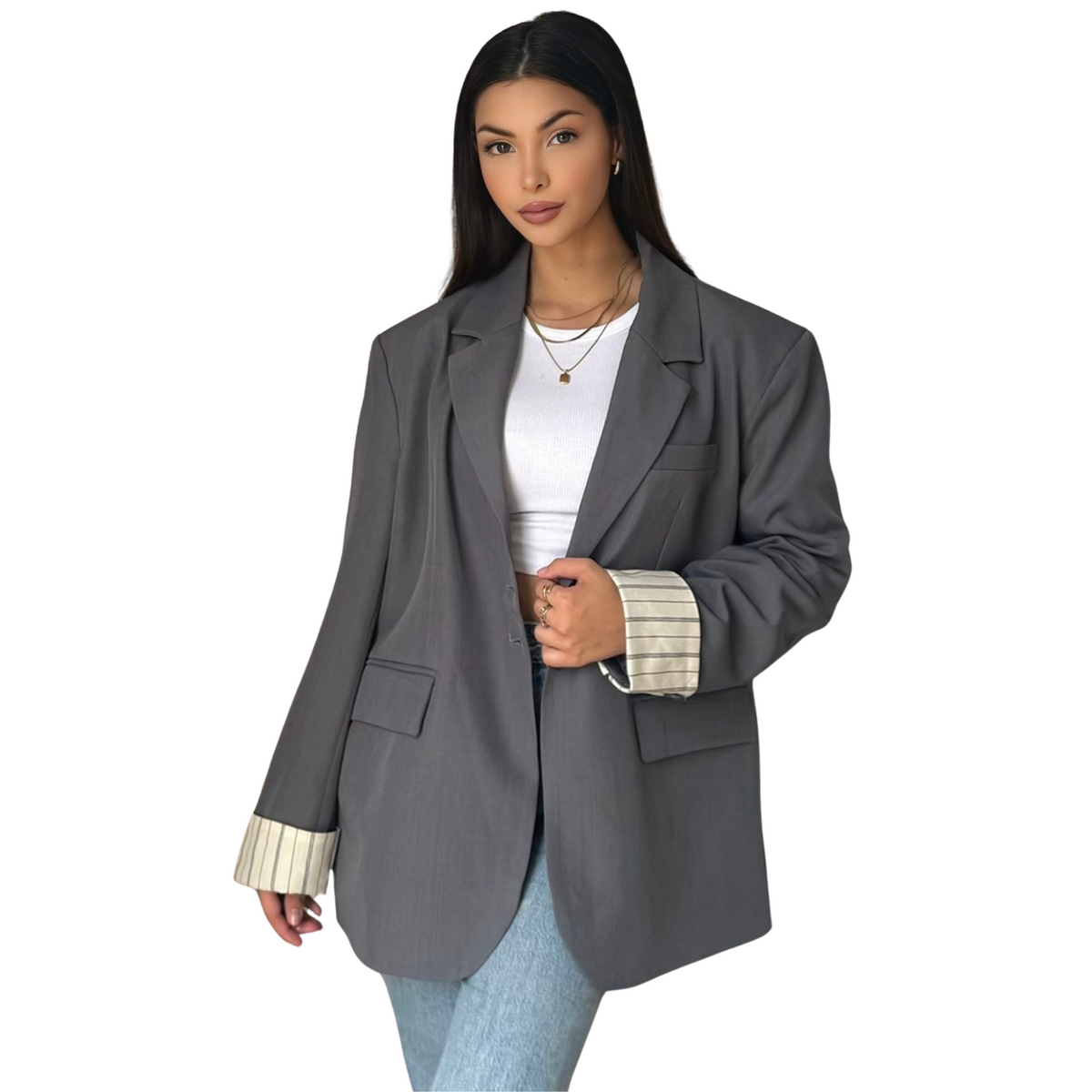 Oversized blazer, grijs (2)
