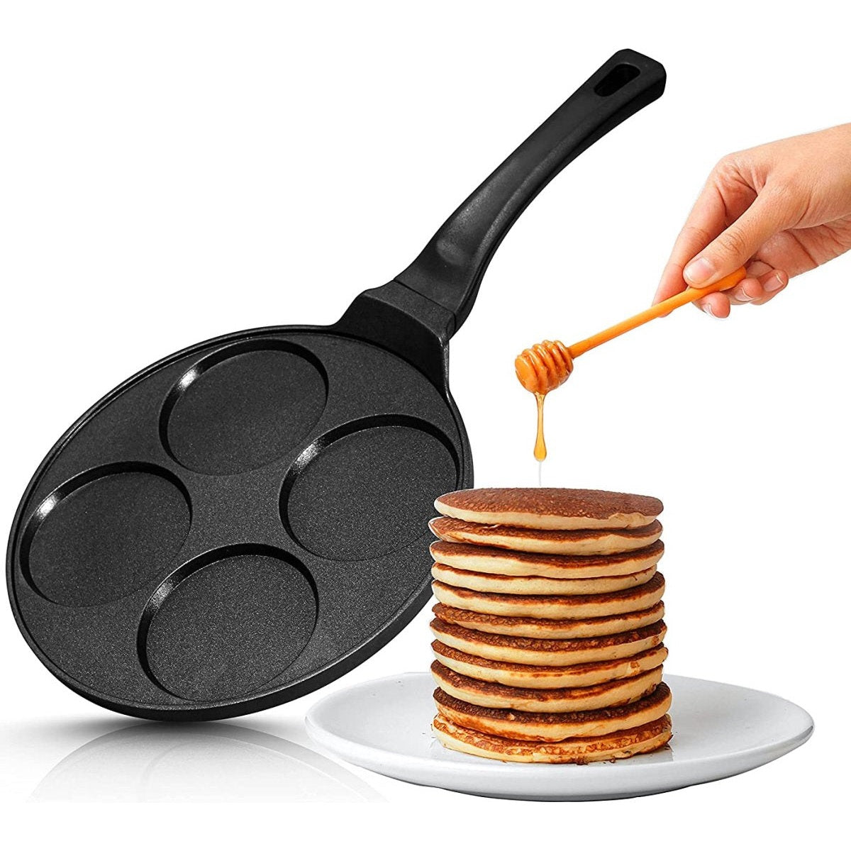 Pannenkoekenpan voor 4 pannenkoeken, marmeren antiaanbaklaag