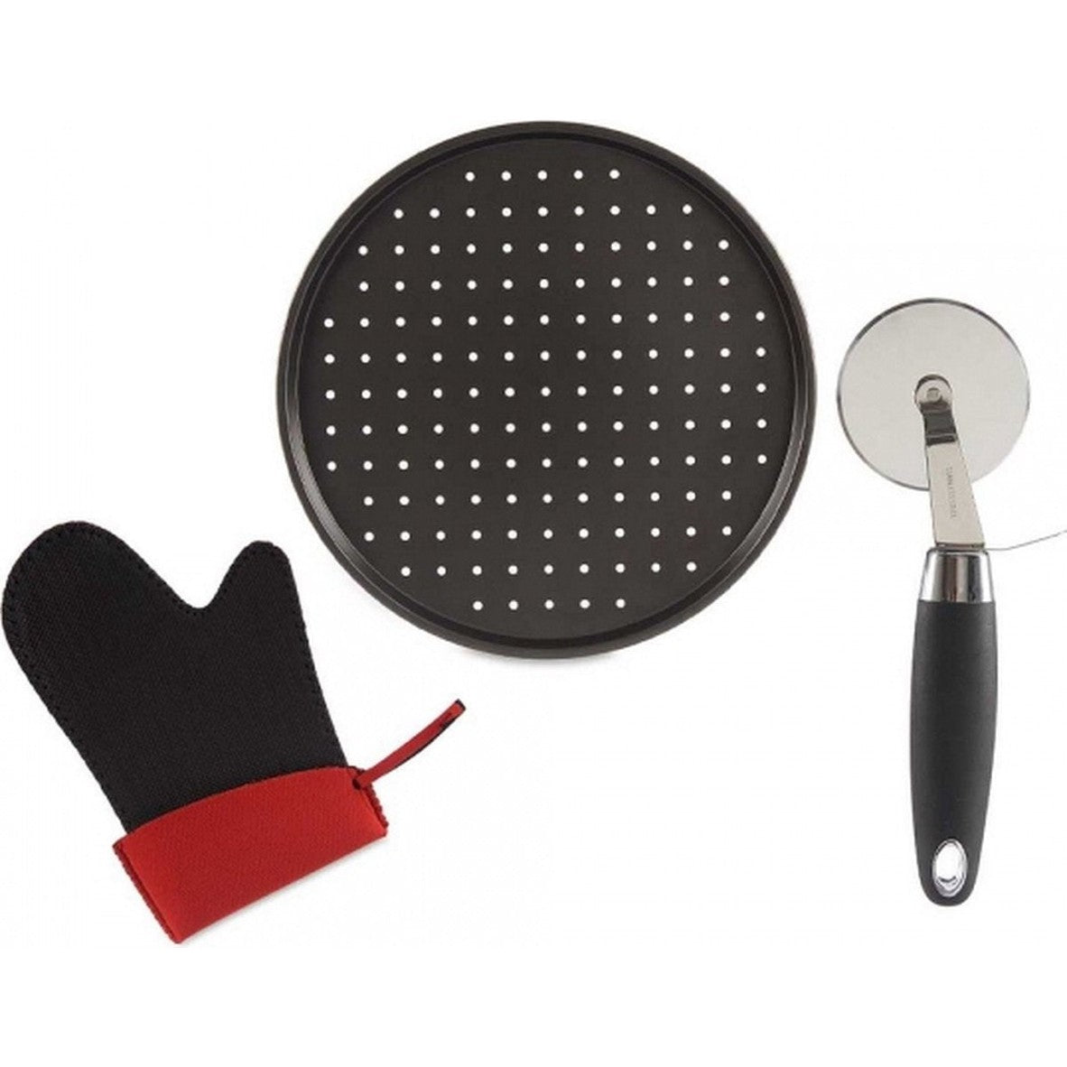 Pizzaset met pizzasnijder, pizzaplank en ovenhandschoen