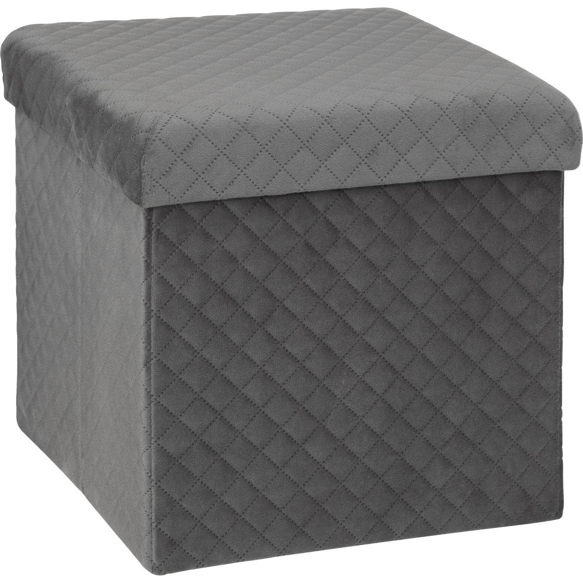 Opvouwbare poef van fluweel met opbergruimte, grijs, 31 x 31 cm