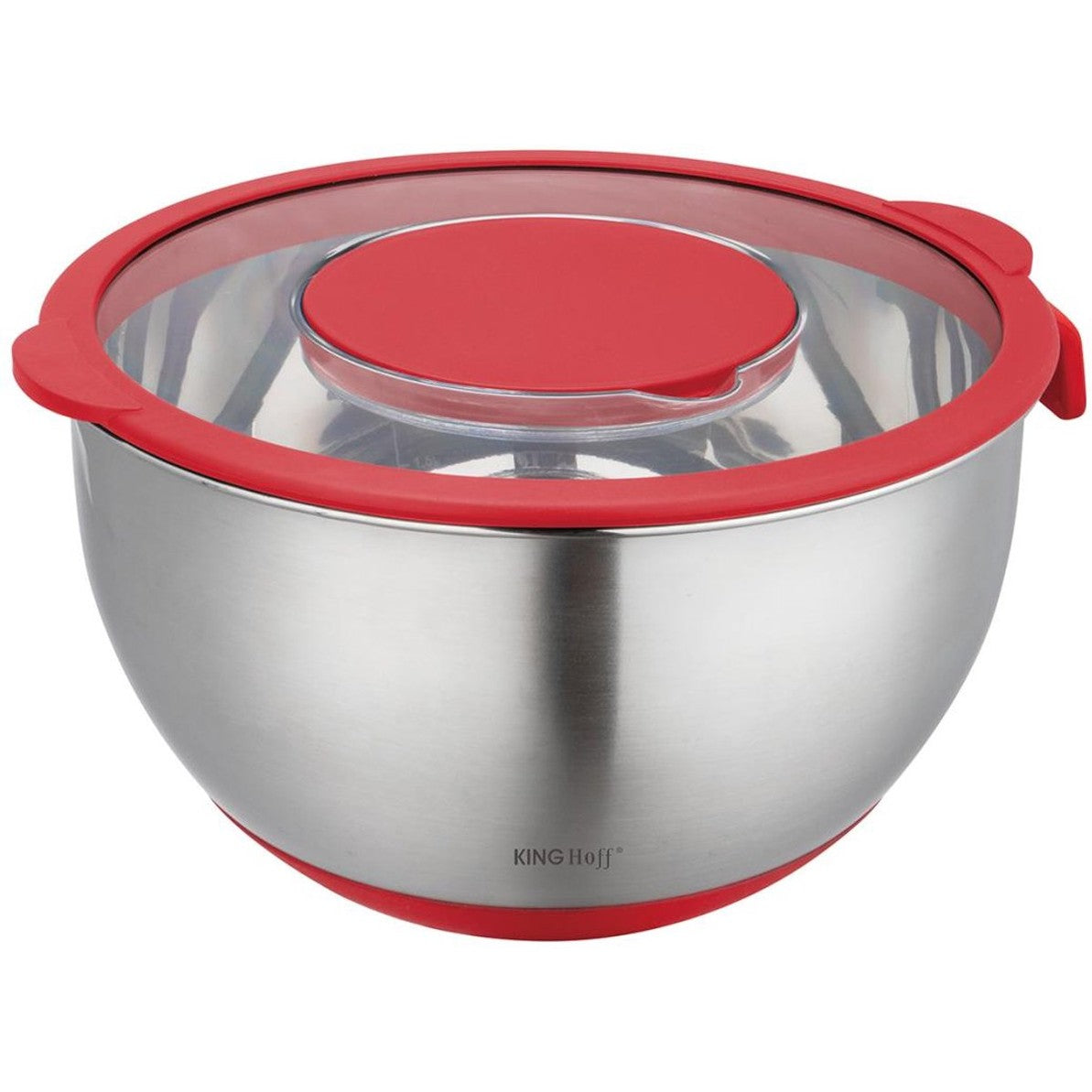 RVS mengkom met deksel, rood, 5 L, met 3 raspstanden