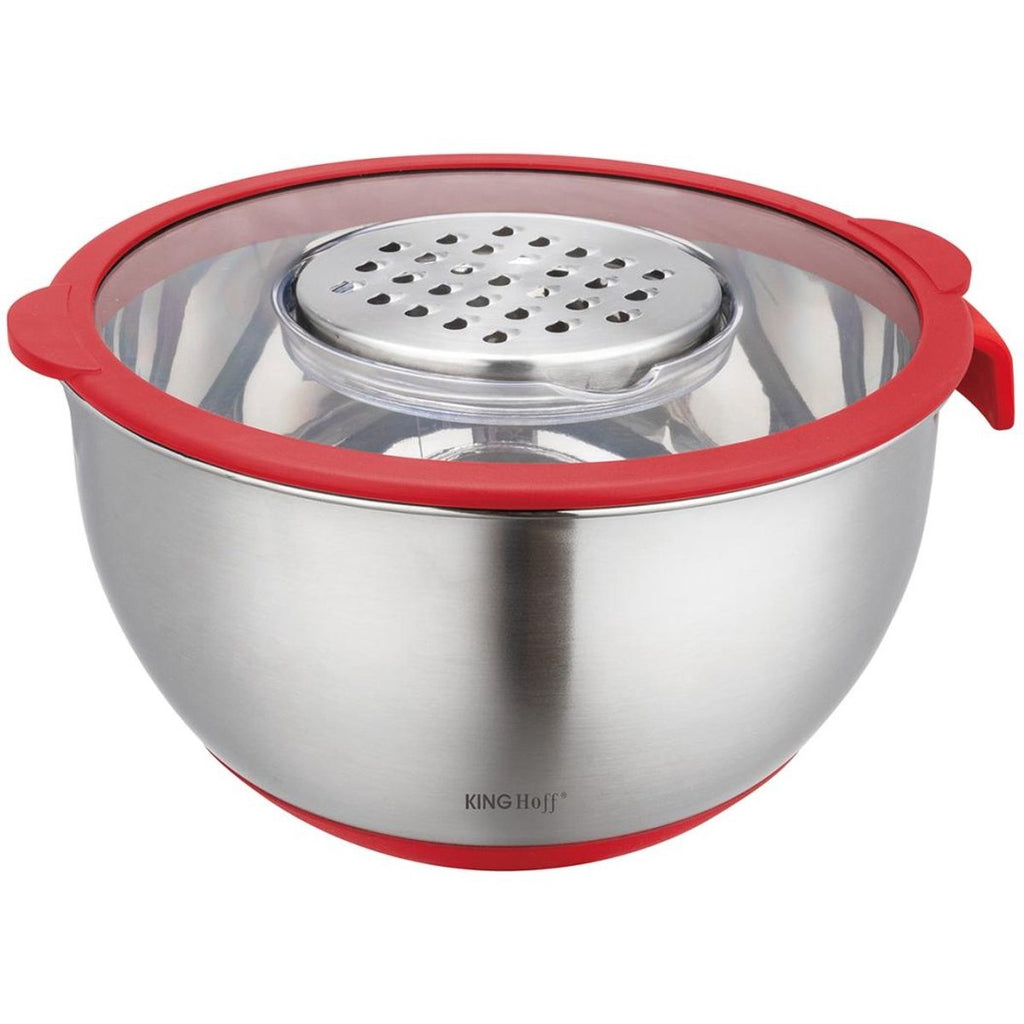 RVS mengkom met deksel, rood, 5 L, met 3 raspstanden (4)