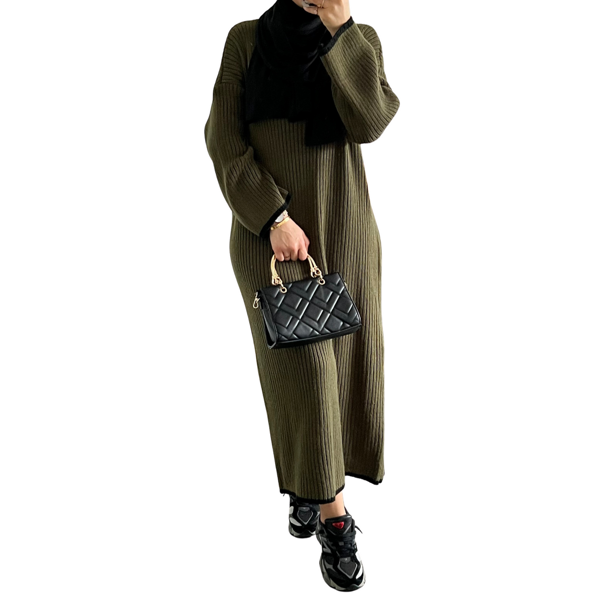 Ribbed trui-jurk, one size, khaki