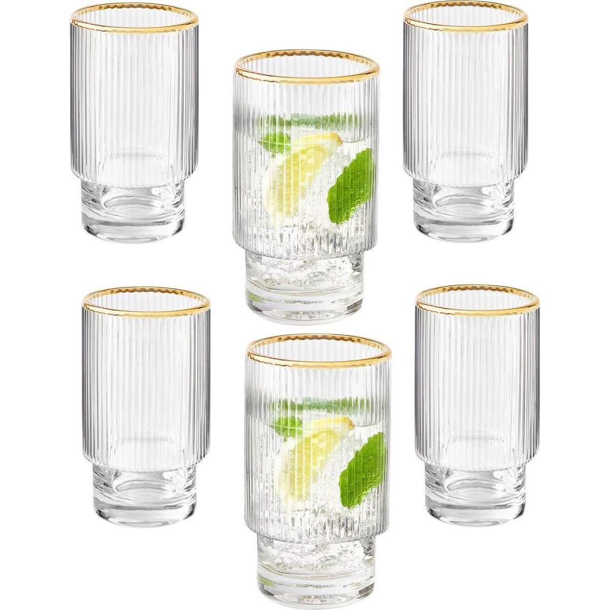 Ripple longdrinkglazen met gouden rand, set van 6 (295 ml)