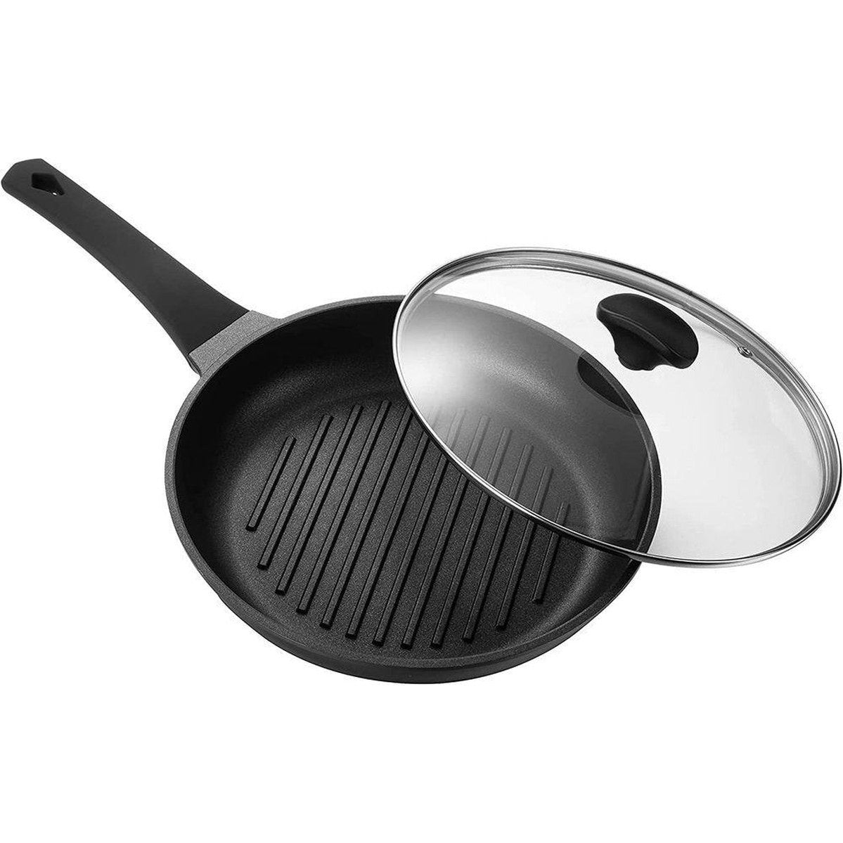 Ronde grillpan met deksel, voor alle warmtebronnen