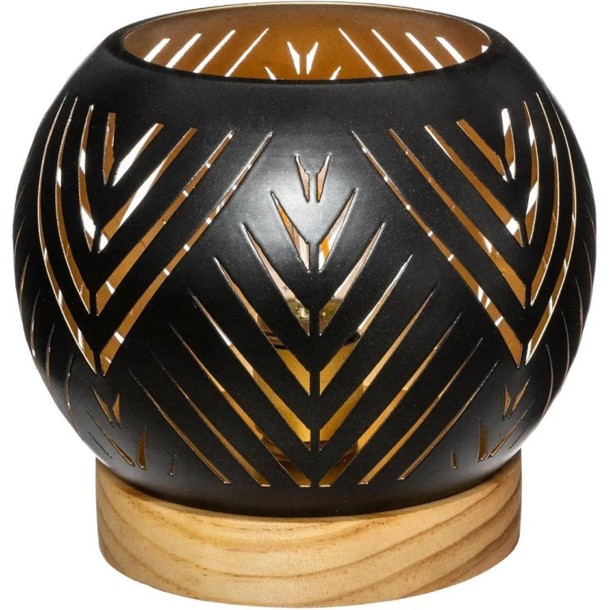 Ronde LED-lantaarn Ø 14,5 cm, metaal met houten voet