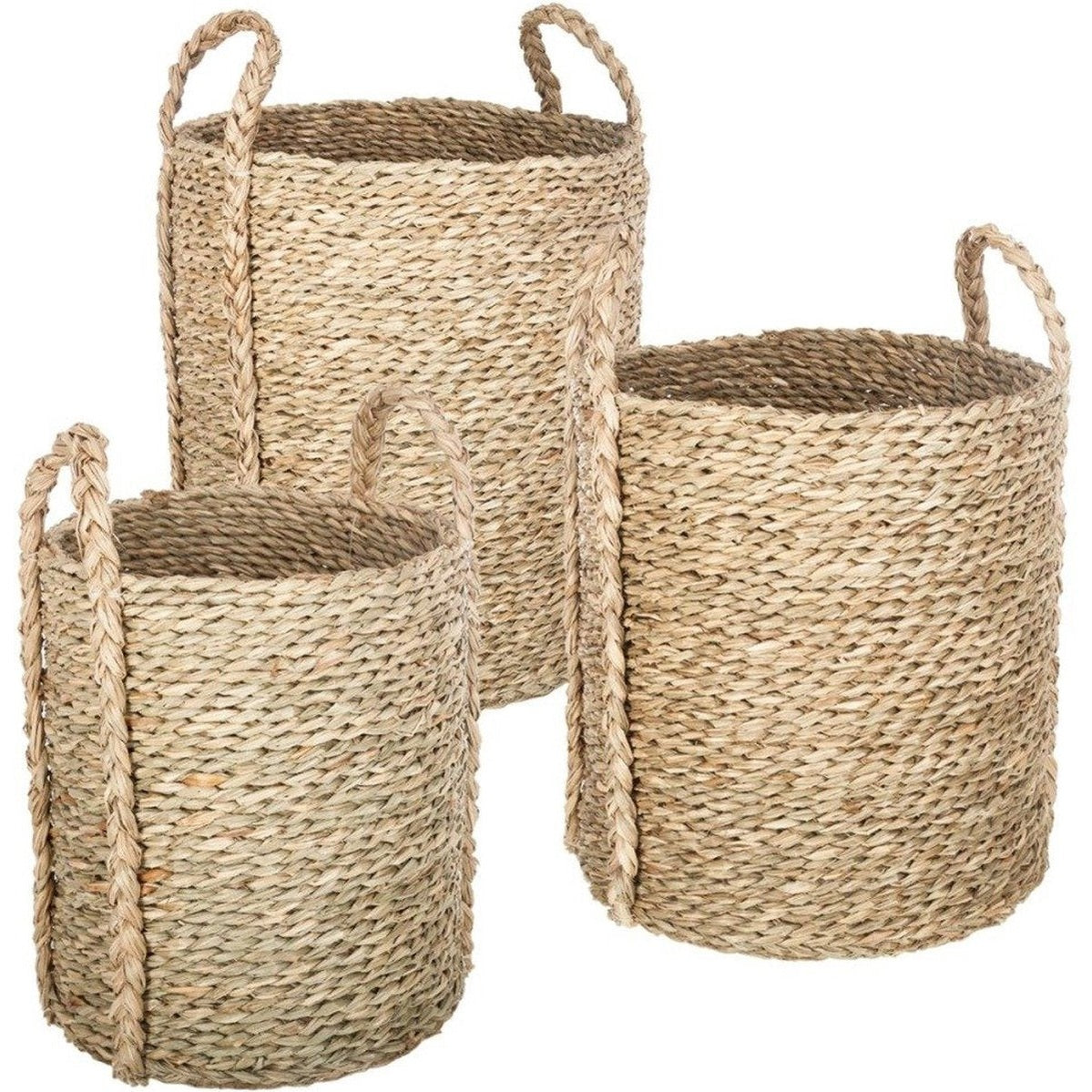 Atmosphera ronde hoge manden met rieten handvatten, set van 3