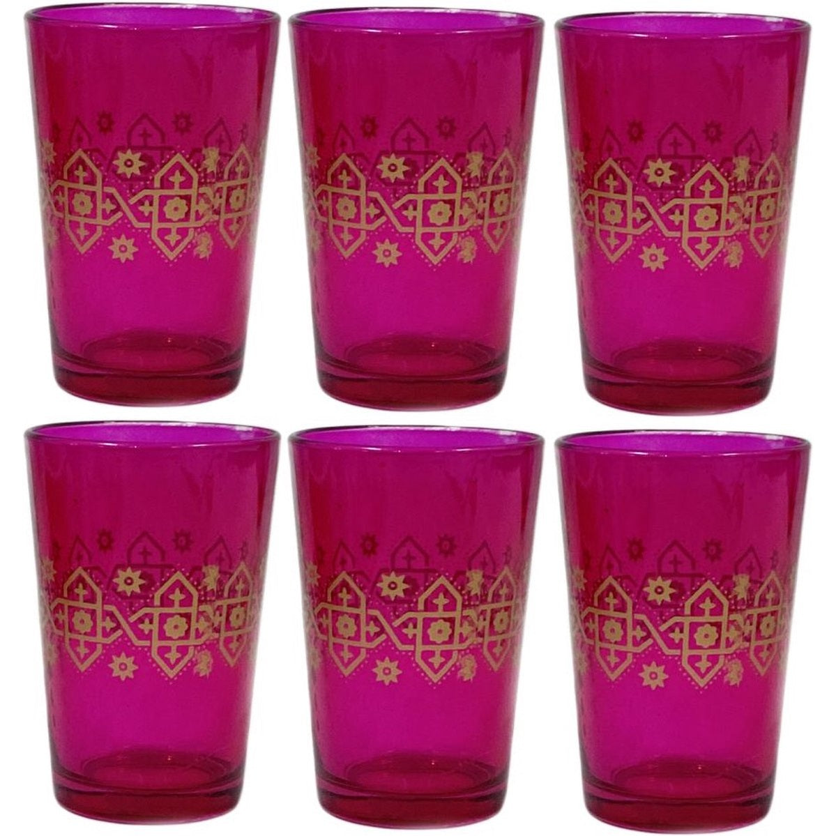 Roze oosterse theeglazen met gouden patroon, set van 6