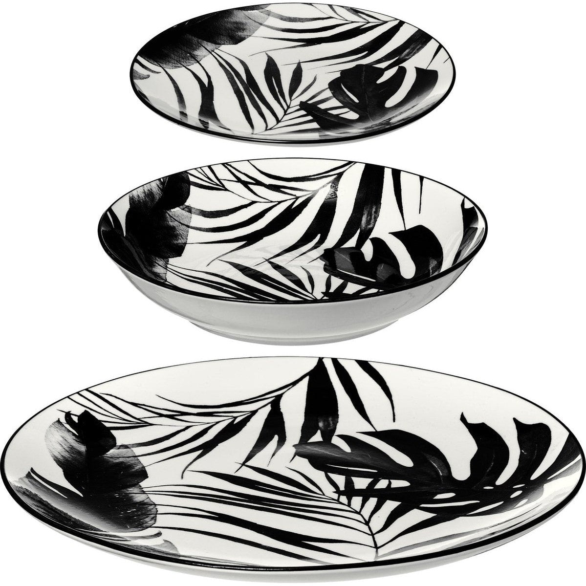 Secret de Gourmet servies Palm, 18-delig, zwart/wit
