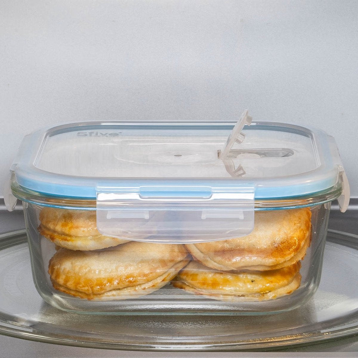 Glazen lunchboxen met lichtblauw randje, 800 ml, set van 2 (3)