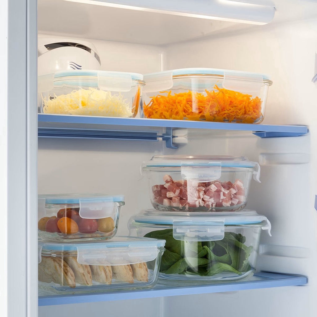 Glazen lunchboxen met lichtblauw randje, 800 ml, set van 2 (4)