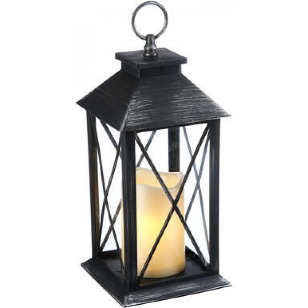 Set van 2 - Landelijke Tuinlantaarn met LED Kaars op Batterijen - Tuinverlichting / Sfeerverlichting - Zwart - Windlicht op Batterijen - Tafellamp voor Buiten met Vlameffect
