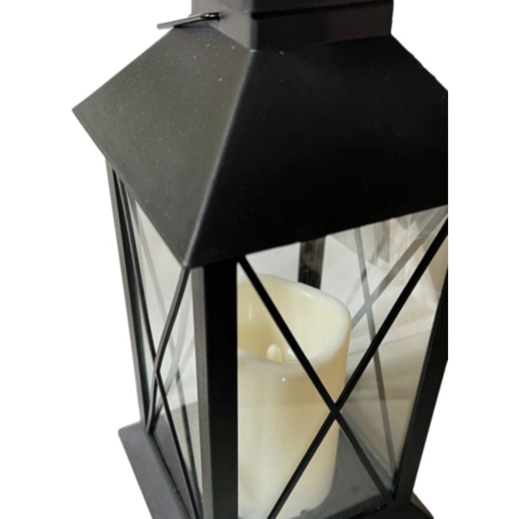 Set van 2 - Landelijke Tuinlantaarn met LED Kaars op Batterijen - Tuinverlichting / Sfeerverlichting - Zwart - Windlicht op Batterijen - Tafellamp voor Buiten met Vlameffect