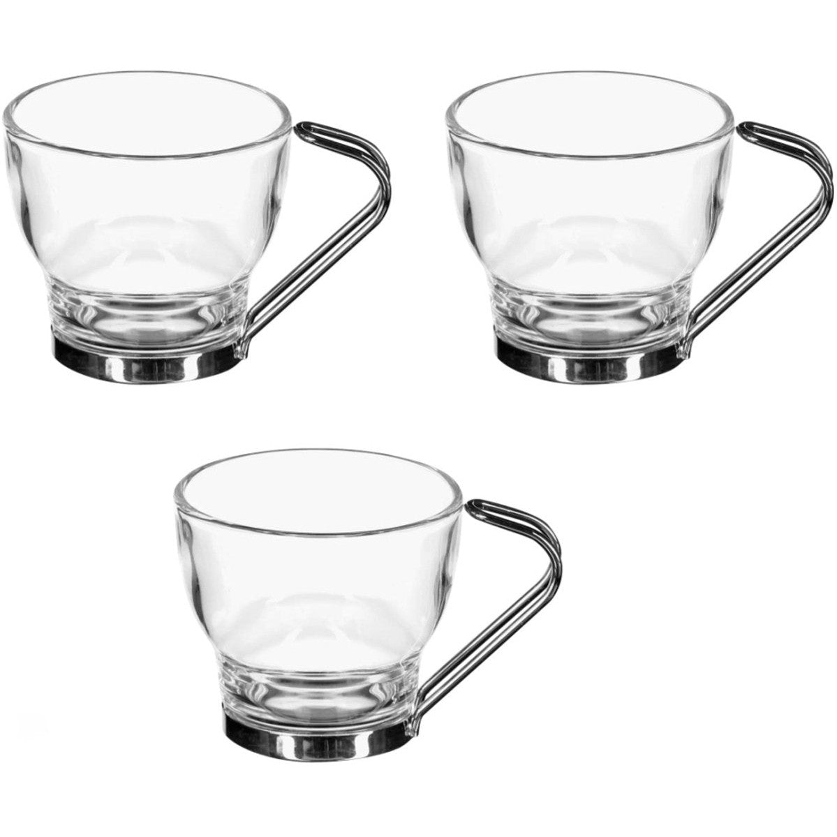 Mokken van glas en metaal, set van 3 (11 cl)