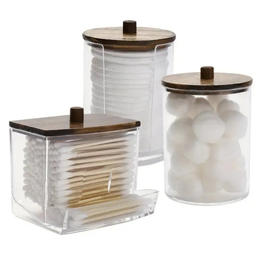Wattenhouders met houten deksel, donkerbruin, set van 3