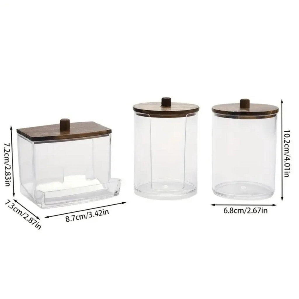 Wattenhouders met houten deksel, donkerbruin, set van 3 (2)