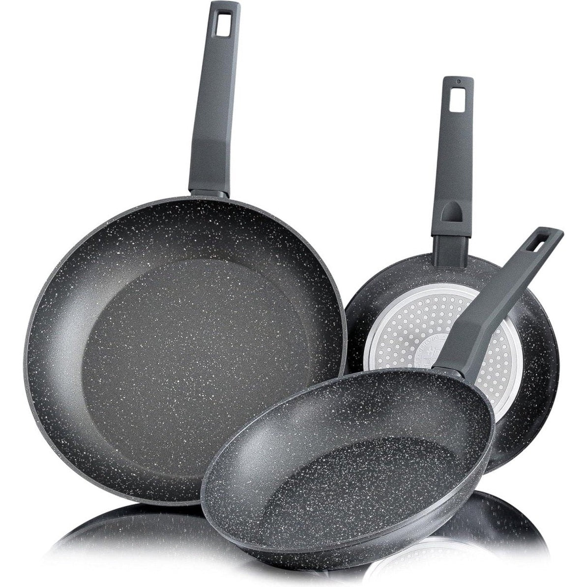 Hakal koekenpannenset 3-delig, stenen coating, grijs, 20-24-28 cm