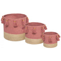 Opbergmanden met pompons, set van 3, oudroze en naturel