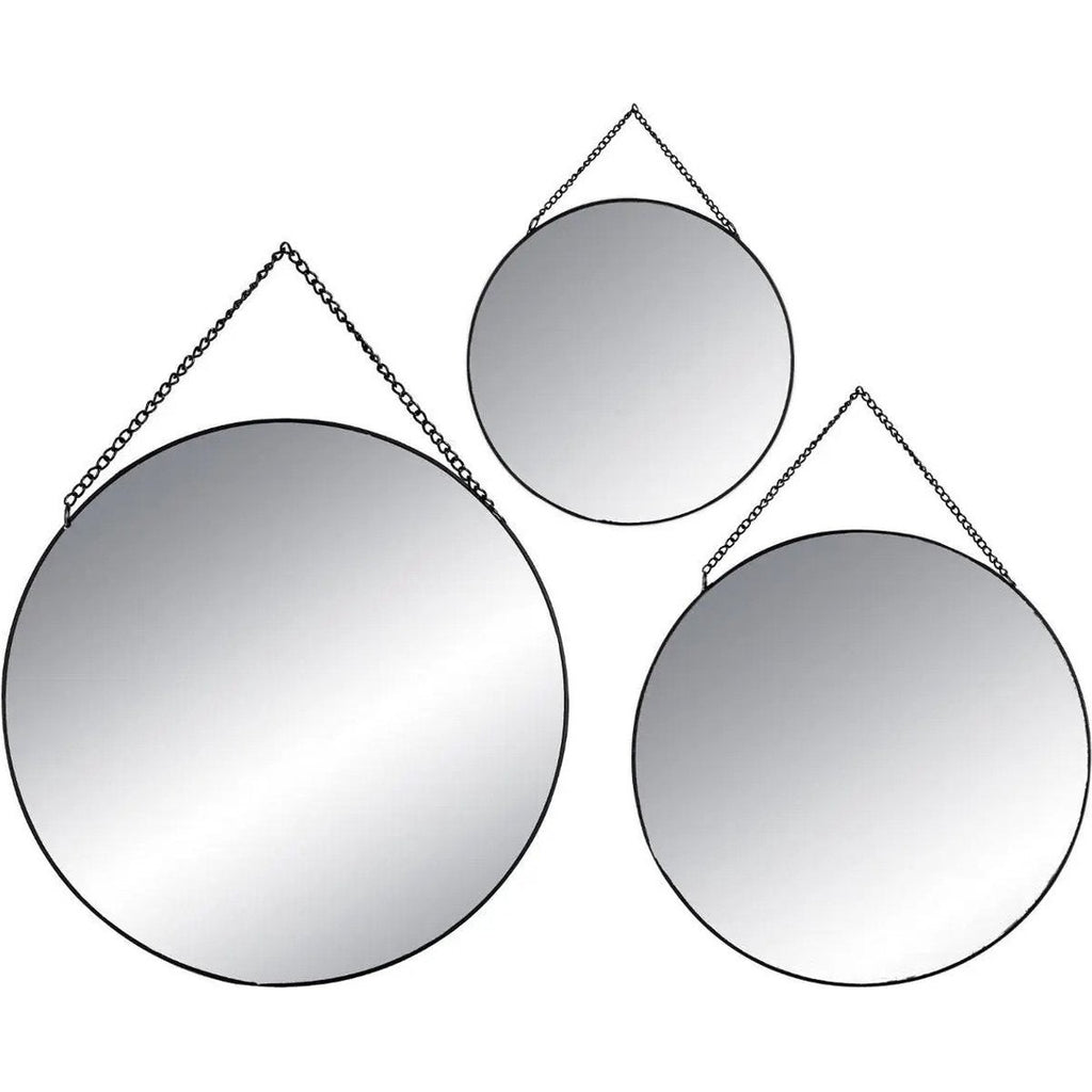 Atmosphera set van 3 ronde wandspiegels met metalen rand, 20, 25 en 30 cm