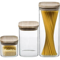Voorraadpotten glas met houten deksel, set van 3 (0,5/1/1,8 L)